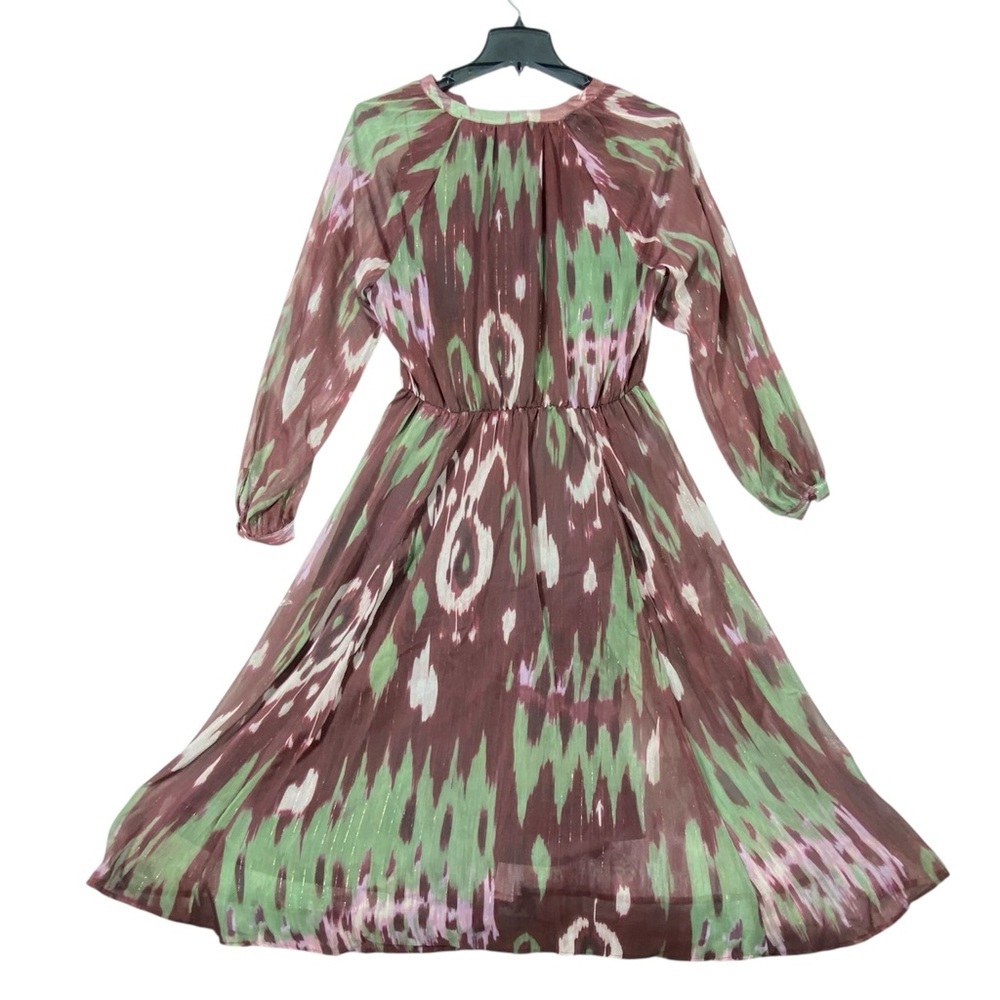 Grace + Karma Ikat Print Maxi Dress Women's L Burgundy Green Long Sleeve NWT - Picture 7 of 13